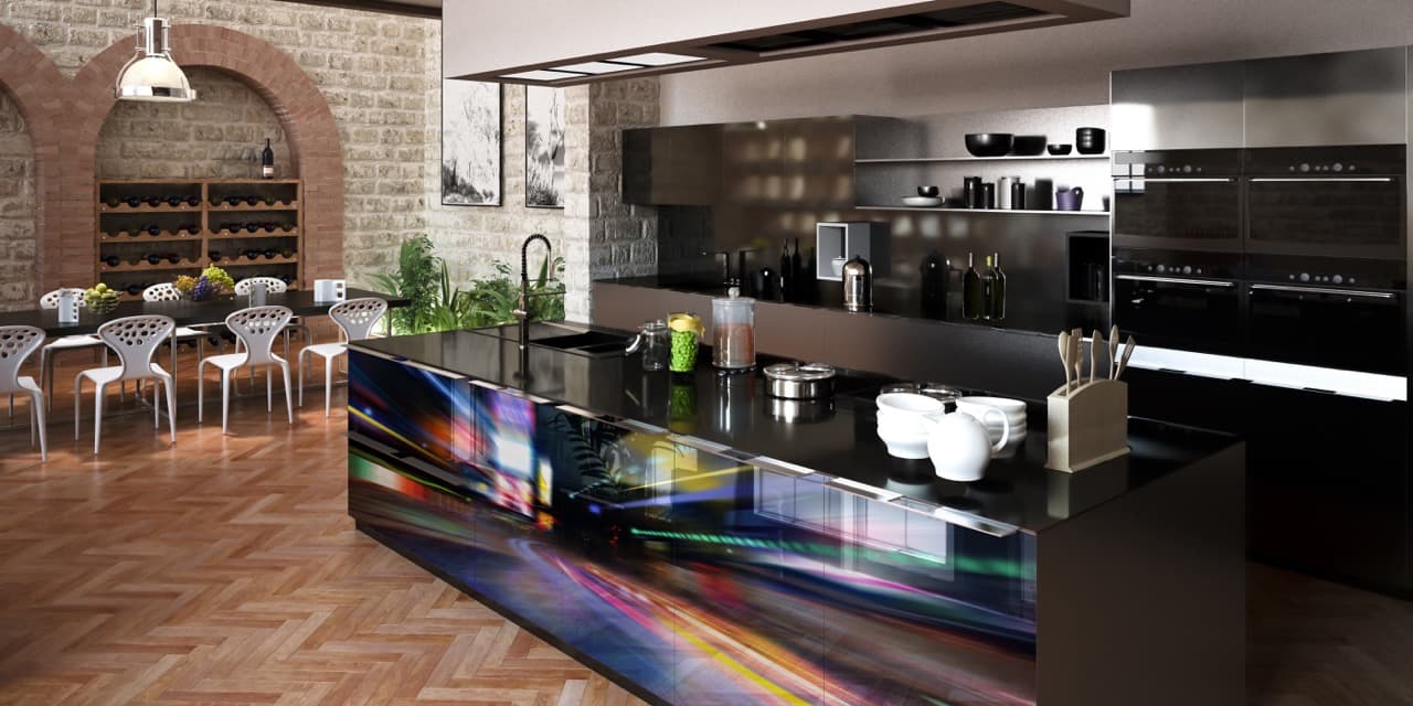Bedruckte Glasrückwand Küche — modernes Interieur, Privatauftrag