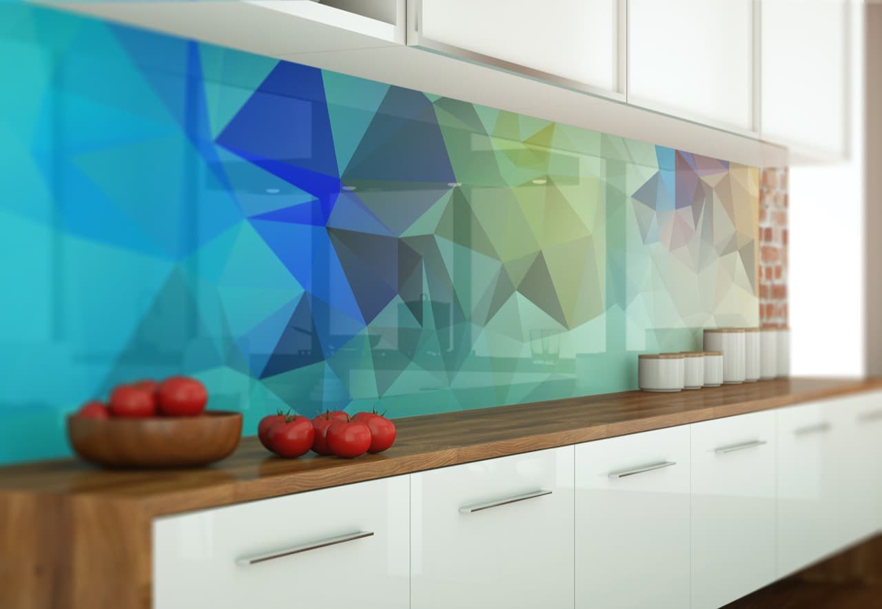 Bedruckte Glasrückwand Küche — modernes Interieur, Privatauftrag