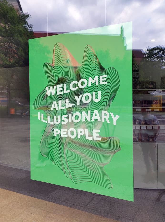 UV print on mirror for Illuseum Berlin โ floating mirror print in front windows