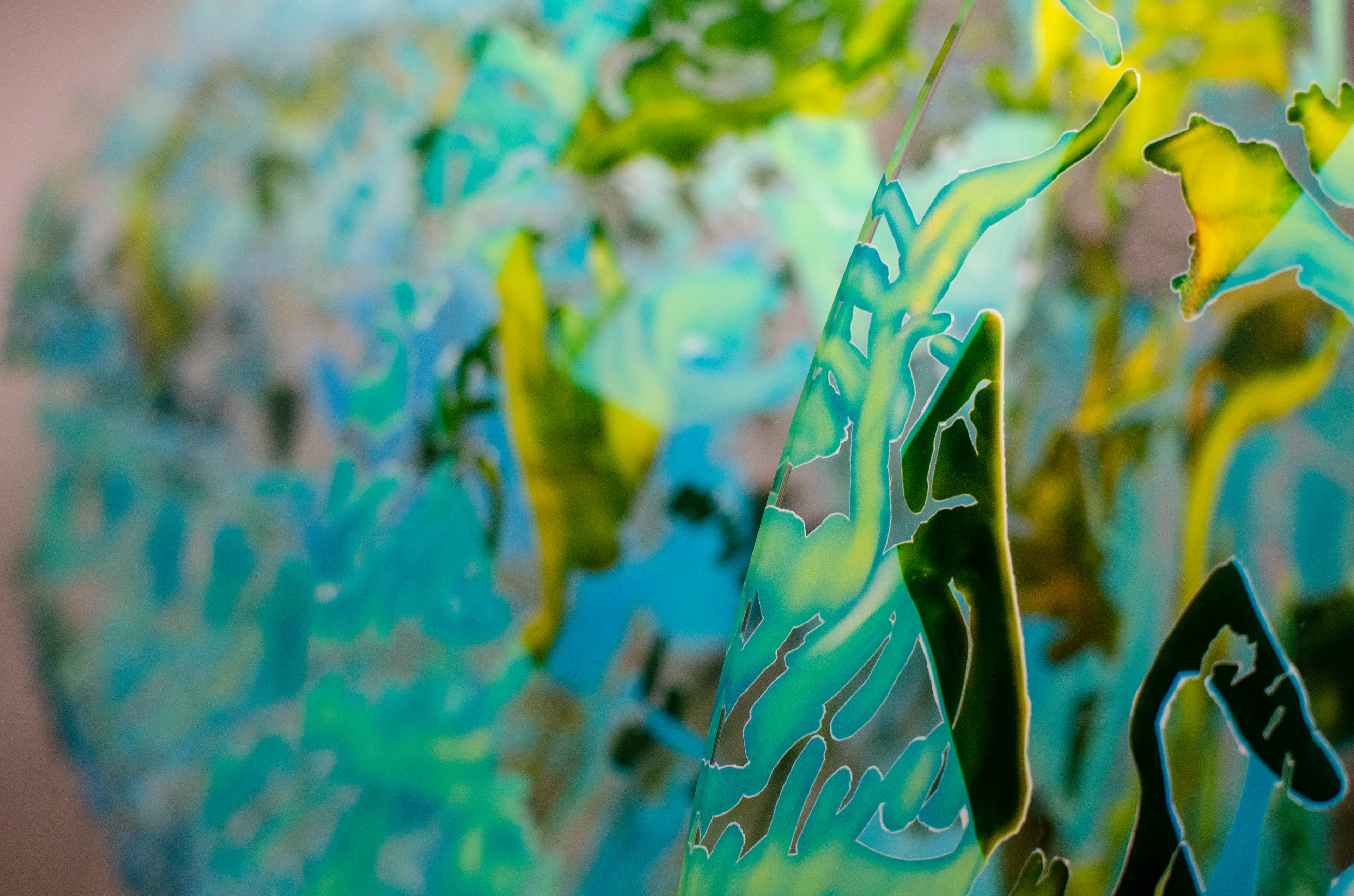 Layered glass oval art prints โ Semra Sevin, Beyond Belief exhibition, Kunsthaus Mitte Berlin